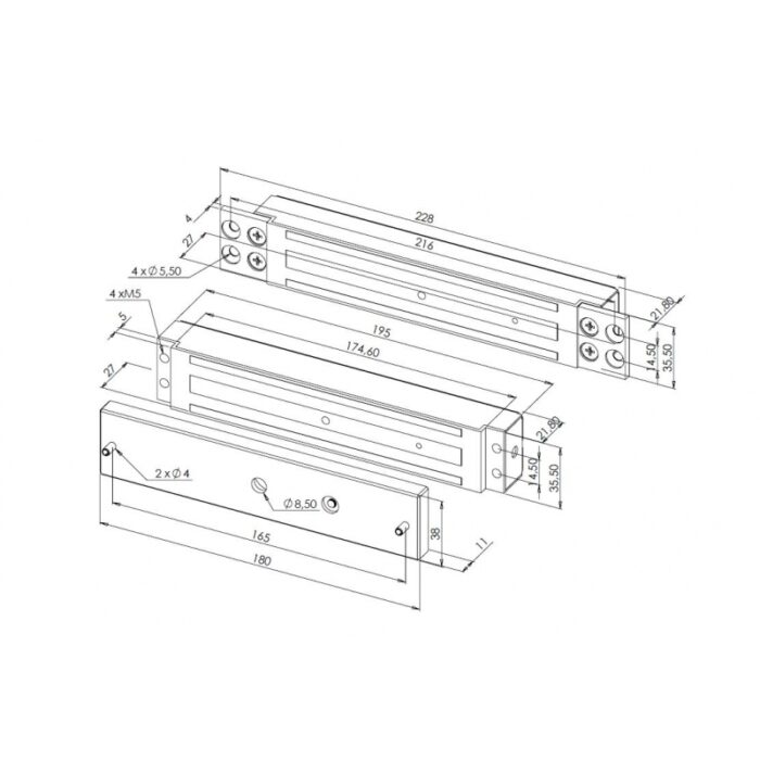 Zwora elektromagnetyczna wpuszczana wąska 300kg | stal nierdzewna INOX | przekaźnik | 30035M INOX - obrazek 2